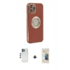 MARSİLYAN™- iPhone 12 Pro Kılıf İz Form Serisi - Siyah 6D Mat Seramik Hayalet Nano Ekran Koruyucu + Mavi Shine Kamera Lens