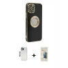MARSİLYAN™- iPhone 12 Pro Kılıf İz Form Serisi - Siyah 6D Mat Seramik Hayalet Nano Ekran Koruyucu + Mavi Shine Kamera Lens