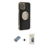 MARSİLYAN™- iPhone 12 Pro Kılıf İz Form Serisi - Siyah 6D Mat Seramik Hayalet Nano Ekran Koruyucu + Metal Kamera Lens Koruma Cam - GS