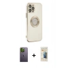 MARSİLYAN™- iPhone 12 Pro Kılıf İz Form Serisi - Siyah 6D Mat Seramik Hayalet Nano Ekran Koruyucu + Neon Fosforlu Kamera Lens - YL