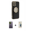 MARSİLYAN™- iPhone 12 Pro Kılıf İz Form Serisi - Siyah 6D Mat Seramik Hayalet Nano Ekran Koruyucu + Neon Fosforlu Kamera Lens - YL
