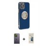 MARSİLYAN™- iPhone 12 Pro Kılıf İz Form Serisi - Siyah 6D Mat Seramik Hayalet Nano Ekran Koruyucu + Neon Fosforlu Kamera Lens - YL