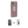 MARSİLYAN™- iPhone 12 Pro Kılıf İz Form Serisi - Siyah 6D Mat Seramik Hayalet Nano Ekran Koruyucu + Neon Fosforlu Kamera Lens - YL