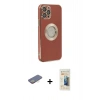 MARSİLYAN™- iPhone 12 Pro Kılıf İz Form Serisi - Siyah 6D Mat Seramik Hayalet Nano Ekran Koruyucu + Sarı Renkli Kamera Lens Koruma Cam