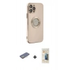 MARSİLYAN™- iPhone 12 Pro Kılıf İz Form Serisi - Siyah 6D Mat Seramik Hayalet Nano Ekran Koruyucu + Sarı Renkli Kamera Lens Koruma Cam