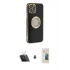 MARSİLYAN™- iPhone 12 Pro Kılıf İz Form Serisi - Siyah 6D Mat Seramik Hayalet Nano Ekran Koruyucu + Şeffaf Kamera Lens Koruma Cam
