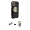 MARSİLYAN™- iPhone 12 Pro Kılıf İz Form Serisi - Siyah 6D Mat Seramik Hayalet Nano Ekran Koruyucu + Shine Kamera Lens Koruma Cam - SABE