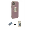 MARSİLYAN™- iPhone 12 Pro Kılıf İz Form Serisi - Siyah 6D Mat Seramik Hayalet Nano Ekran Koruyucu + Siyah Shine Kamera Lens Koruma Cam