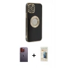 MARSİLYAN™- iPhone 12 Pro Kılıf İz Form Serisi - Siyah 6D Mat Seramik Hayalet Nano Ekran Koruyucu + Turuncu Neon Fosforlu Kamera Lens
