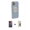 MARSİLYAN™- iPhone 12 Pro Kılıf İz Form Serisi - Siyah 6D Mat Seramik Hayalet Nano Ekran Koruyucu + Turuncu Neon Fosforlu Kamera Lens