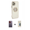 MARSİLYAN™- iPhone 12 Pro Kılıf İz Form Serisi - Siyah 6D Mat Seramik Hayalet Nano Ekran Koruyucu + Turuncu Neon Fosforlu Kamera Lens