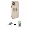 MARSİLYAN™- iPhone 12 Pro Kılıf İz Form Serisi - Siyah 6D Mat Seramik Hayalet Nano Ekran Koruyucu + Yeşil Renkli Kamera Lens Koruma Cam