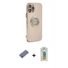 MARSİLYAN™- iPhone 12 Pro Kılıf İz Form Serisi - Siyah Polymer Nano Ekran Koruyucu + Gold Metal Kamera Lens Koruma Cam