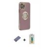 MARSİLYAN™- iPhone 12 Pro Kılıf İz Form Serisi - Siyah Polymer Nano Ekran Koruyucu + Gold Metal Kamera Lens Koruma Cam