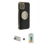 MARSİLYAN™- iPhone 12 Pro Kılıf İz Form Serisi - Siyah Polymer Nano Ekran Koruyucu + Rainbow Kamera Lens Koruma Cam - GD