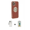 MARSİLYAN™- iPhone 12 Pro Kılıf İz Form Serisi - Siyah Polymer Nano Ekran Koruyucu + Shine Kamera Lens - GS
