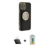 MARSİLYAN™- iPhone 12 Pro Kılıf İz Form Serisi - Siyah Polymer Nano Ekran Koruyucu + Kamera Lens Koruma Cam - SF