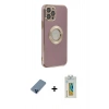 MARSİLYAN™- iPhone 12 Pro Kılıf İz Form Serisi - Siyah Polymer Nano Ekran Koruyucu + Mavi Metal Kamera Lens Koruma Cam