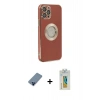 MARSİLYAN™- iPhone 12 Pro Kılıf İz Form Serisi - Siyah Polymer Nano Ekran Koruyucu + Mavi Metal Kamera Lens Koruma Cam