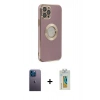 MARSİLYAN™- iPhone 12 Pro Kılıf İz Form Serisi - Siyah Polymer Nano Ekran Koruyucu + Mavi Neon Fosforlu Kamera Lens