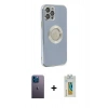 MARSİLYAN™- iPhone 12 Pro Kılıf İz Form Serisi - Siyah Polymer Nano Ekran Koruyucu + Mavi Neon Fosforlu Kamera Lens