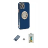 MARSİLYAN™- iPhone 12 Pro Kılıf İz Form Serisi - Siyah Polymer Nano Ekran Koruyucu + Metal Kamera Lens Koruma Cam - MI