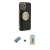MARSİLYAN™- iPhone 12 Pro Kılıf İz Form Serisi - Siyah Polymer Nano Ekran Koruyucu + Metal Kamera Lens Koruma Cam - KI