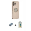 MARSİLYAN™- iPhone 12 Pro Kılıf İz Form Serisi - Siyah Polymer Nano Ekran Koruyucu + Mor Metal Kamera Lens Koruma Cam