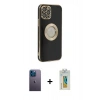 MARSİLYAN™- iPhone 12 Pro Kılıf İz Form Serisi - Siyah Polymer Nano Ekran Koruyucu + Neon Fosforlu Kamera Lens - MI