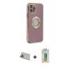 MARSİLYAN™- iPhone 12 Pro Kılıf İz Form Serisi - Siyah Polymer Nano Ekran Koruyucu + Rainbow Kamera Lens Koruma Cam - GD