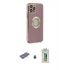 MARSİLYAN™- iPhone 12 Pro Kılıf İz Form Serisi - Siyah Polymer Nano Ekran Koruyucu + Renkli Kamera Lens Koruma Cam - TU