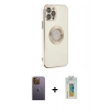MARSİLYAN™- iPhone 12 Pro Kılıf İz Form Serisi - Siyah Polymer Nano Ekran Koruyucu + Neon Fosforlu Kamera Lens - SI