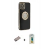 MARSİLYAN™- iPhone 12 Pro Kılıf İz Form Serisi - Siyah Polymer Nano Ekran Koruyucu + Shine Kamera Lens Koruma Cam - SABE