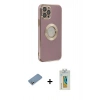 MARSİLYAN™- iPhone 12 Pro Kılıf İz Form Serisi - Siyah Polymer Nano Ekran Koruyucu + Shine Kamera Lens Koruma Cam - GS