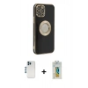MARSİLYAN™- iPhone 12 Pro Kılıf İz Form Serisi - Siyah Polymer Nano Ekran Koruyucu + Shine Kamera Lens - MI