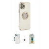 MARSİLYAN™- iPhone 12 Pro Kılıf İz Form Serisi - Siyah Polymer Nano Ekran Koruyucu + Shine Kamera Lens - MI