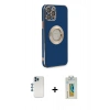 MARSİLYAN™- iPhone 12 Pro Kılıf İz Form Serisi - Siyah Polymer Nano Ekran Koruyucu + Shine Kamera Lens - MI
