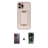 MARSİLYAN™- iPhone 12 Pro Kılıf Kozmos Minimal Prime - Şeffaf 360 Full Body Arka Koruyucu + Neon Fosforlu Kamera Lens - TU