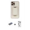 MARSİLYAN™- iPhone 12 Pro Kılıf Kozmos Minimal Prime - Şeffaf Uv Polymer Nano Ekran Koruyucu + Renkli Kamera Lens Koruma Cam - TU