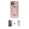 MARSİLYAN™- iPhone 12 Pro Kılıf Kozmos Minimal Prime - Şeffaf Uv Polymer Nano Ekran Koruyucu + Turuncu Neon Fosforlu Kamera Lens