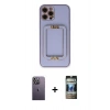 MARSİLYAN™- iPhone 12 Pro Kılıf Kozmos Minimal Prime - Siyah 34D Hayalet Izgaralı Cam + Neon Fosforlu Kamera Lens - BZ