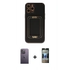 MARSİLYAN™- iPhone 12 Pro Kılıf Kozmos Minimal Prime - Siyah 34D Hayalet Izgaralı Cam + Neon Fosforlu Kamera Lens - BZ