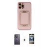 MARSİLYAN™- iPhone 12 Pro Kılıf Kozmos Minimal Prime - Siyah 34D Hayalet Izgaralı Cam + Neon Fosforlu Kamera Lens - BZ