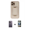 MARSİLYAN™- iPhone 12 Pro Kılıf Kozmos Minimal Prime - Siyah 34D Hayalet Izgaralı Cam + Neon Fosforlu Kamera Lens - BZ
