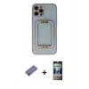 MARSİLYAN™- iPhone 12 Pro Kılıf Kozmos Minimal Prime - Siyah 34D Hayalet Izgaralı Cam + Metal Kamera Lens Koruma Cam - GD