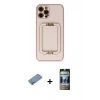 MARSİLYAN™- iPhone 12 Pro Kılıf Kozmos Minimal Prime - Siyah 34D Hayalet Izgaralı Cam + Shine Kamera Lens Koruma Cam - GS