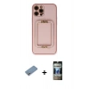 MARSİLYAN™- iPhone 12 Pro Kılıf Kozmos Minimal Prime - Siyah 34D Hayalet Izgaralı Cam + Shine Kamera Lens Koruma Cam - GS