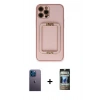 MARSİLYAN™- iPhone 12 Pro Kılıf Kozmos Minimal Prime - Siyah 34D Hayalet Izgaralı Cam + Neon Fosforlu Kamera Lens - MI