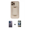 MARSİLYAN™- iPhone 12 Pro Kılıf Kozmos Minimal Prime - Siyah 34D Hayalet Izgaralı Cam + Neon Fosforlu Kamera Lens - MI