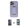 MARSİLYAN™- iPhone 12 Pro Kılıf Kozmos Minimal Prime - Siyah 34D Hayalet Izgaralı Cam + Neon Fosforlu Kamera Lens - MI